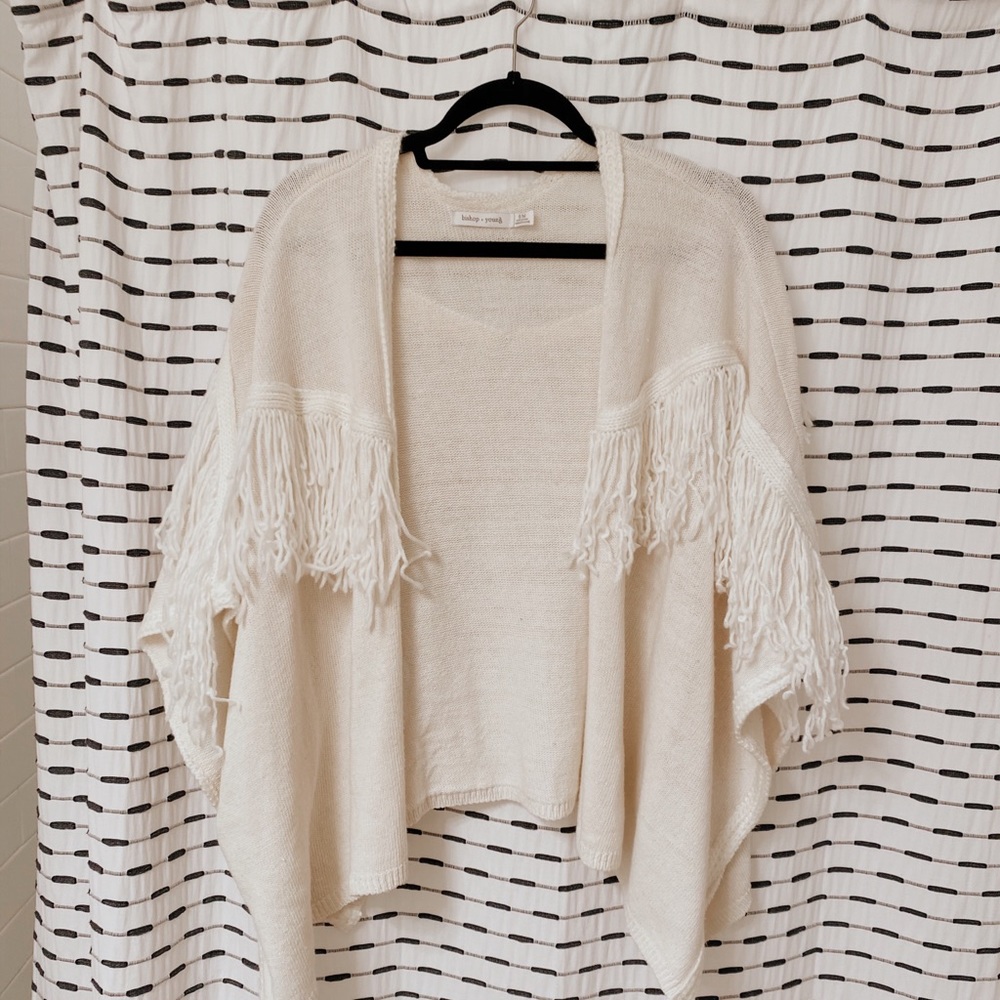 Bishop + young fringe cardigan (cream colored)